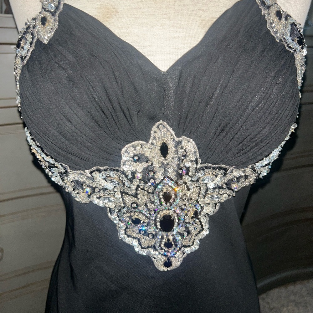 Vintage Elegant Black Embellished Evening Dress
